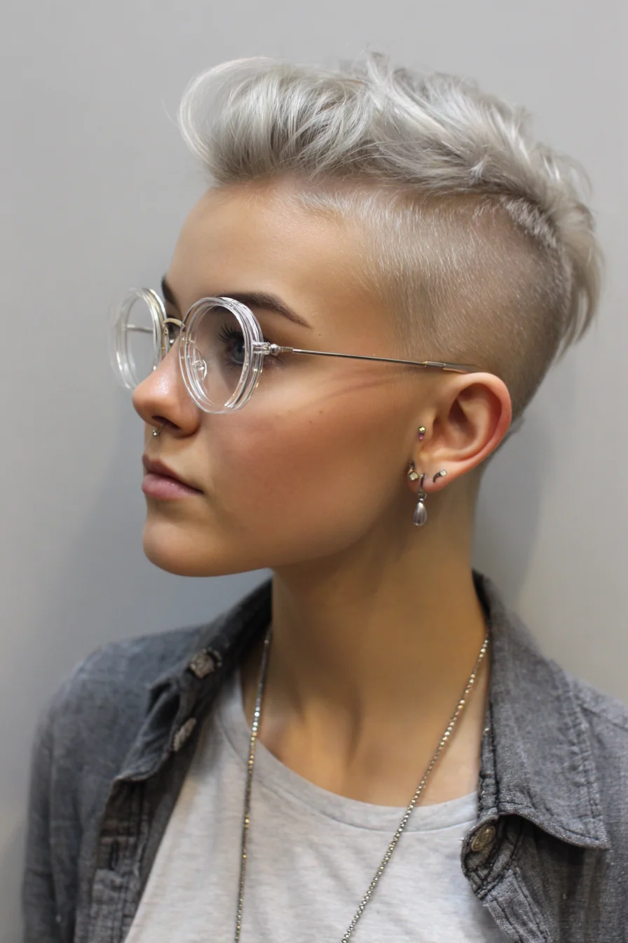 Silver Pixie with Shaved Sides and Tousled Volume Up Top