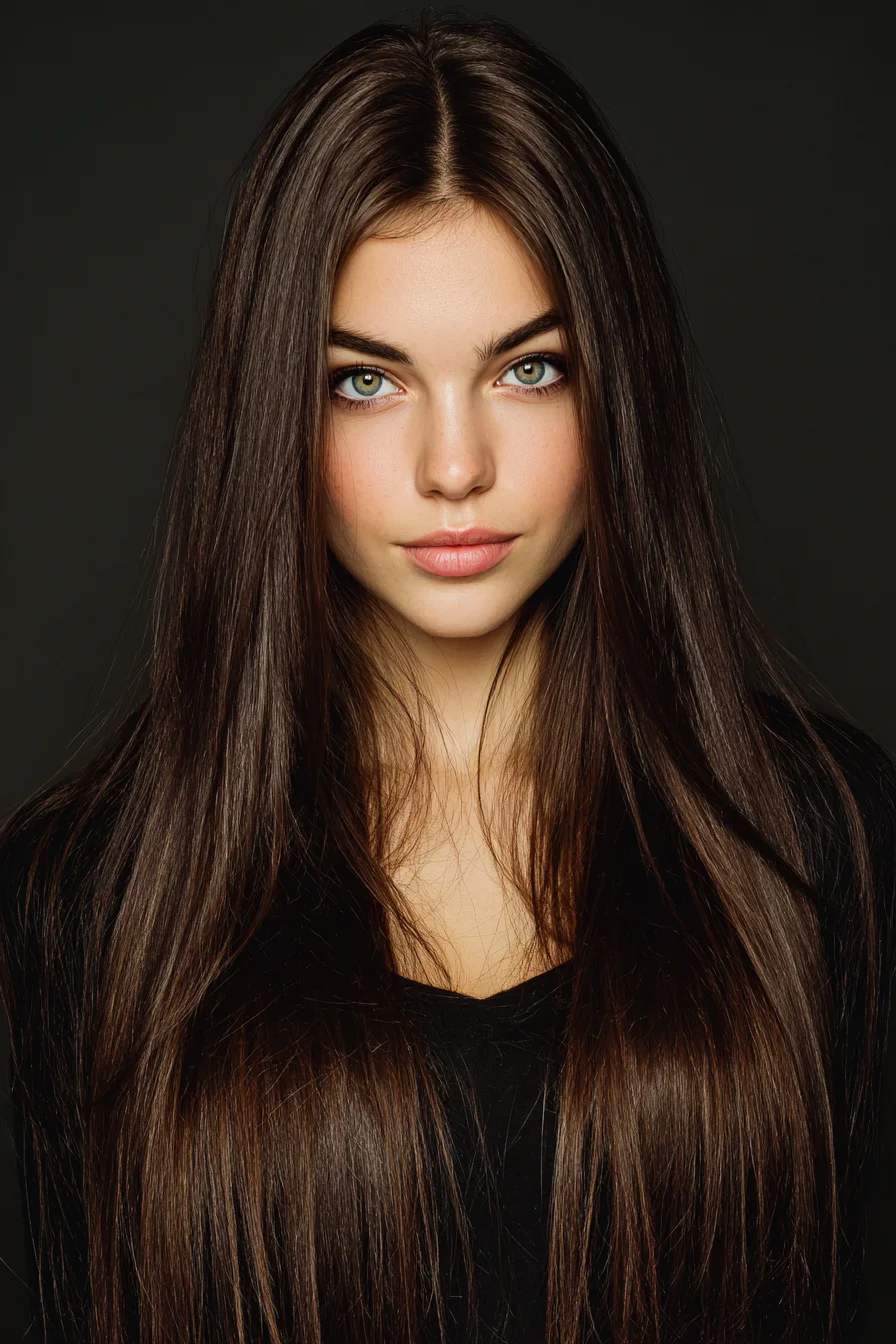 Sleek Center-Part Long Hair with Natural Shine