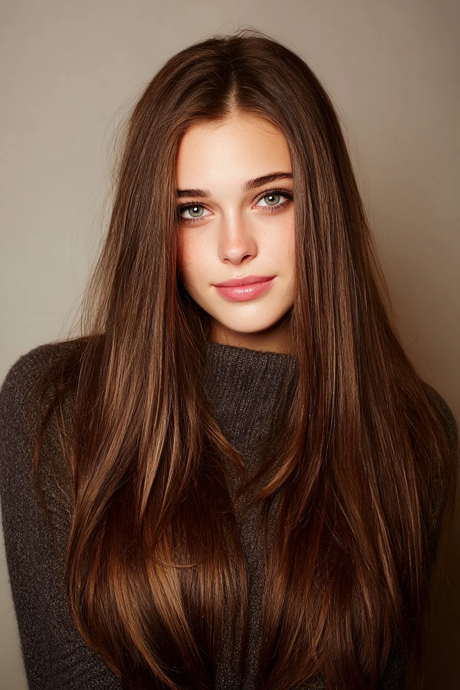Sleek Center-Part Long Hair with Soft Face-Framing Layers