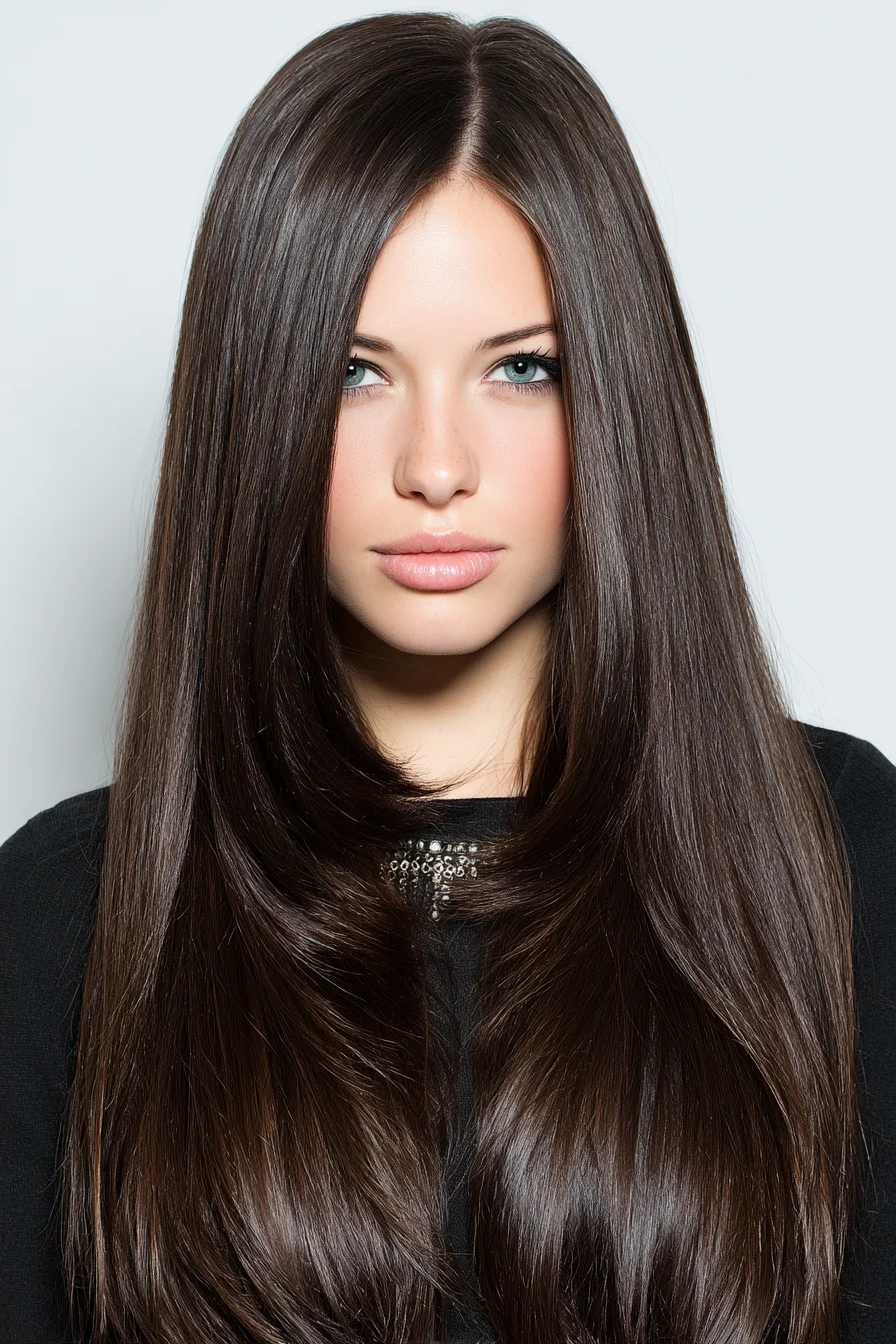 Sleek Center Part Long Straight Hair with Soft Ends