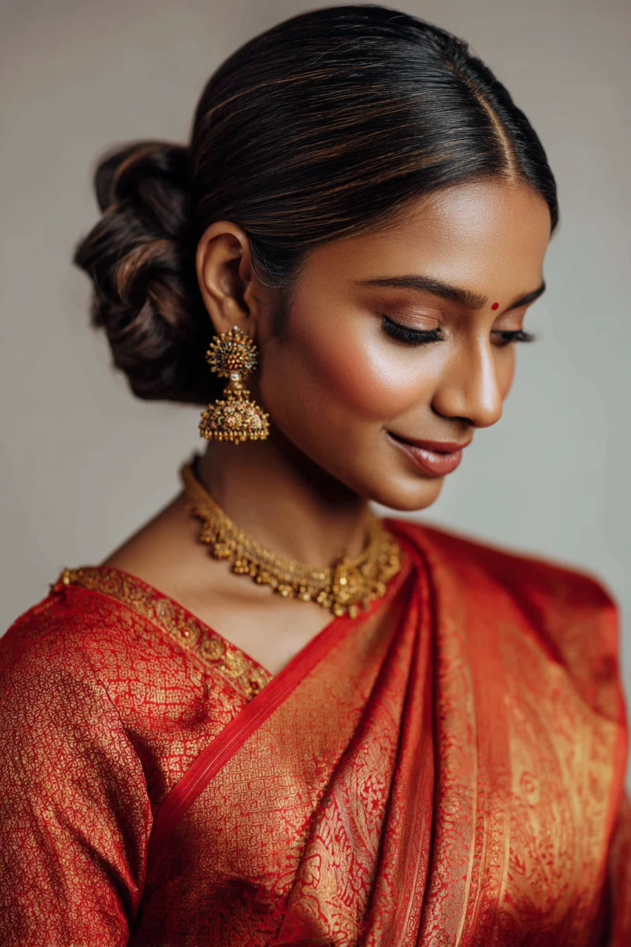 Sleek Center-Part Low Twisted Bun for Traditional Events