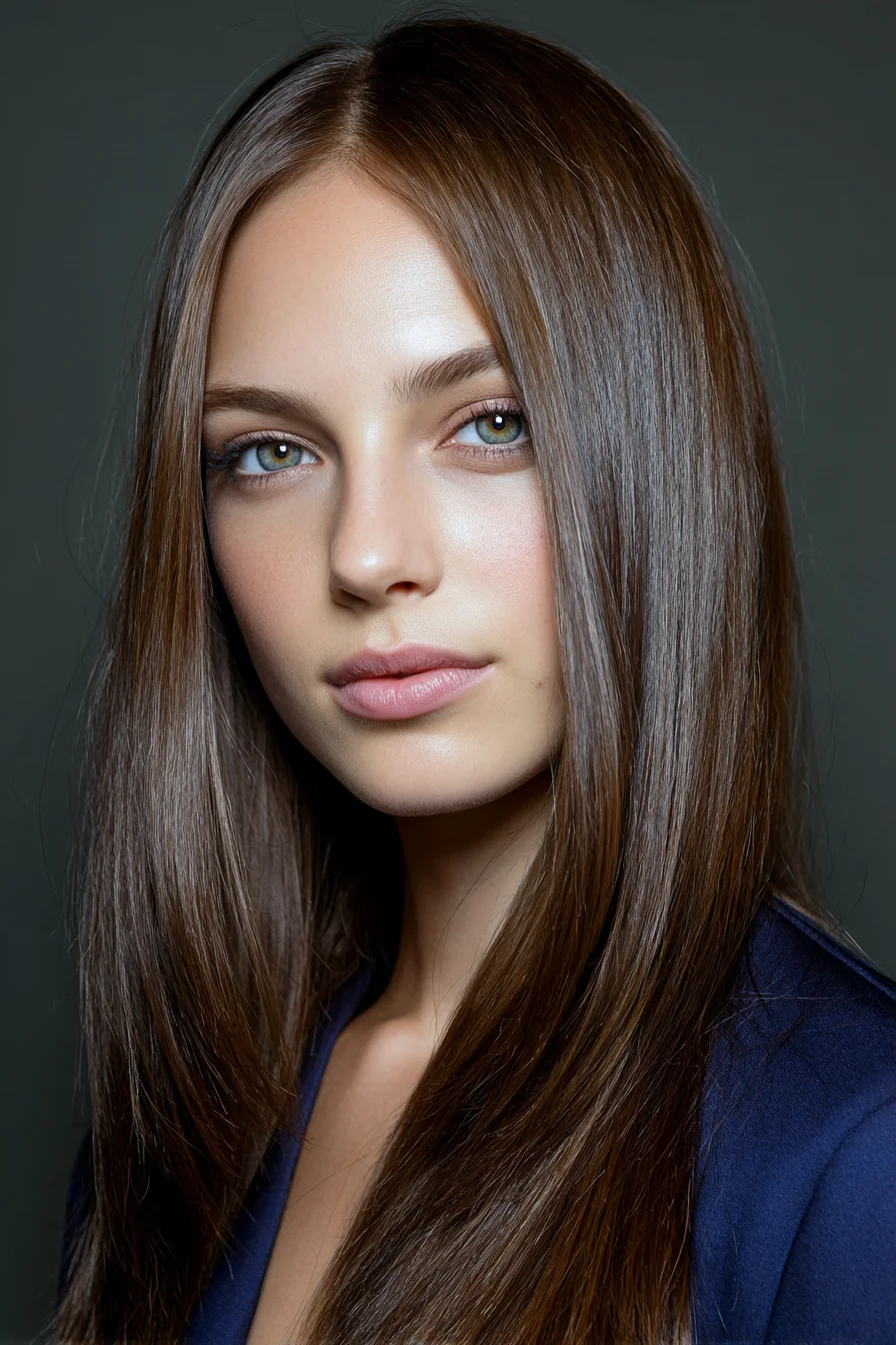 Sleek Center-Part Straight Hair With Soft Face-Framing
