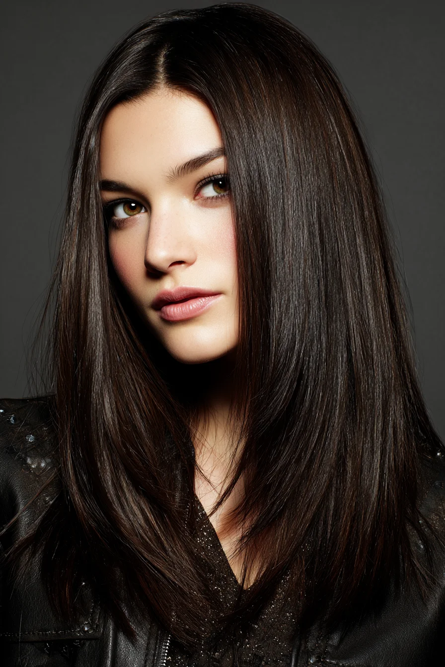 Sleek Center-Parted Layers for Smooth, Shiny Hair
