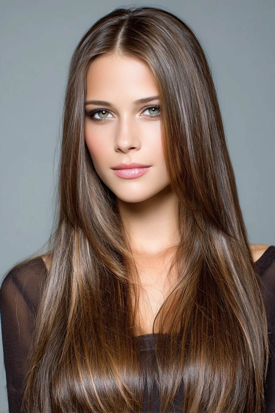 Sleek Center-Parted Long Layers for Smooth, Shiny Hair