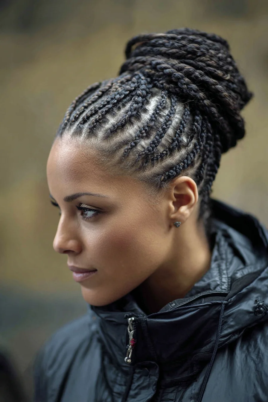 Sleek Cornrow High Bun That Keeps Hair Neat All Day