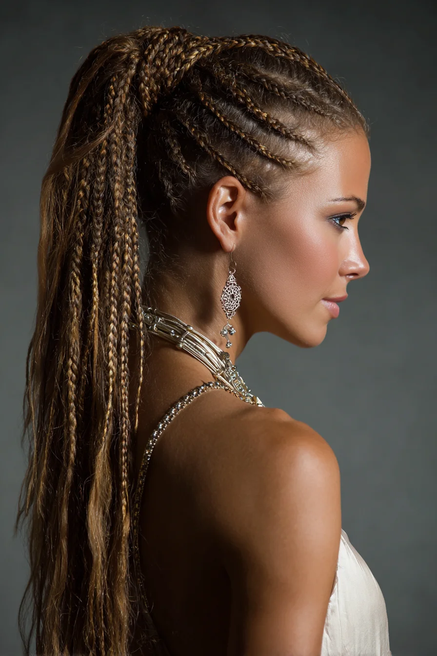 Sleek High Pony with Tight Cornrows and Micro Braids
