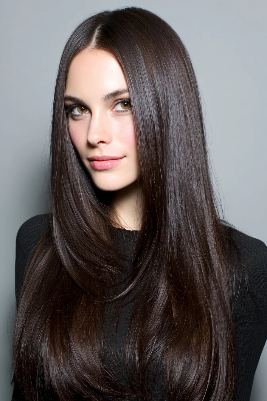 Sleek Long Layers with a Middle Part and Glassy Shine