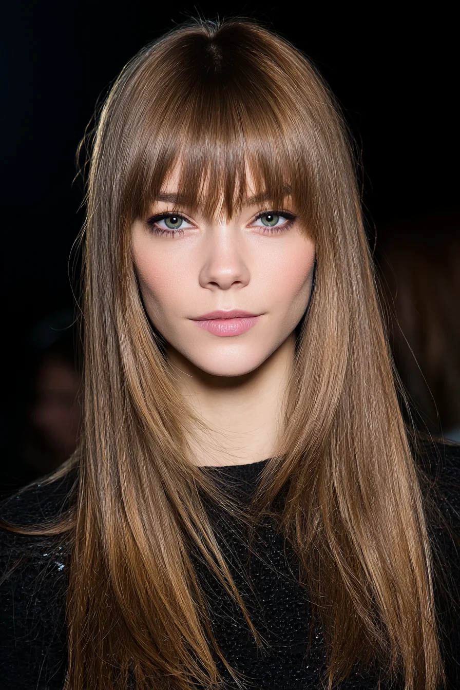 Sleek Long Layers with Soft Curtain Fringe for Everyday