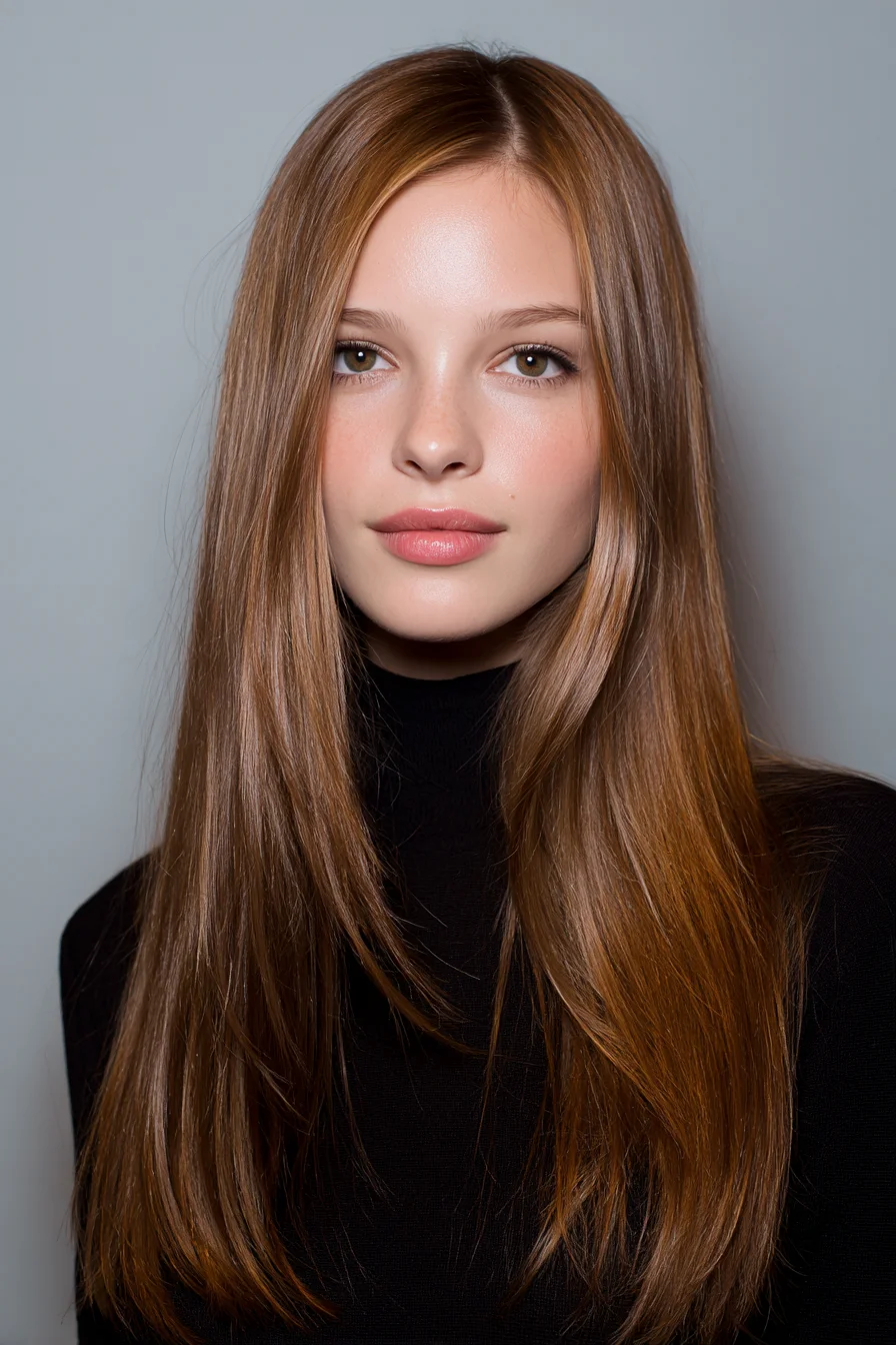 Sleek Long Layers with Soft Face-Framing and Center Part