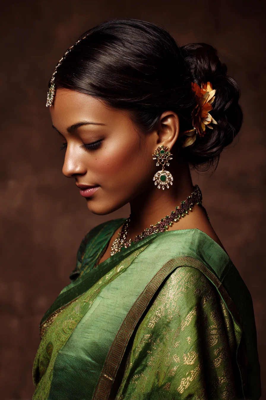 Sleek Low Bun with Floral Accents for Special Days