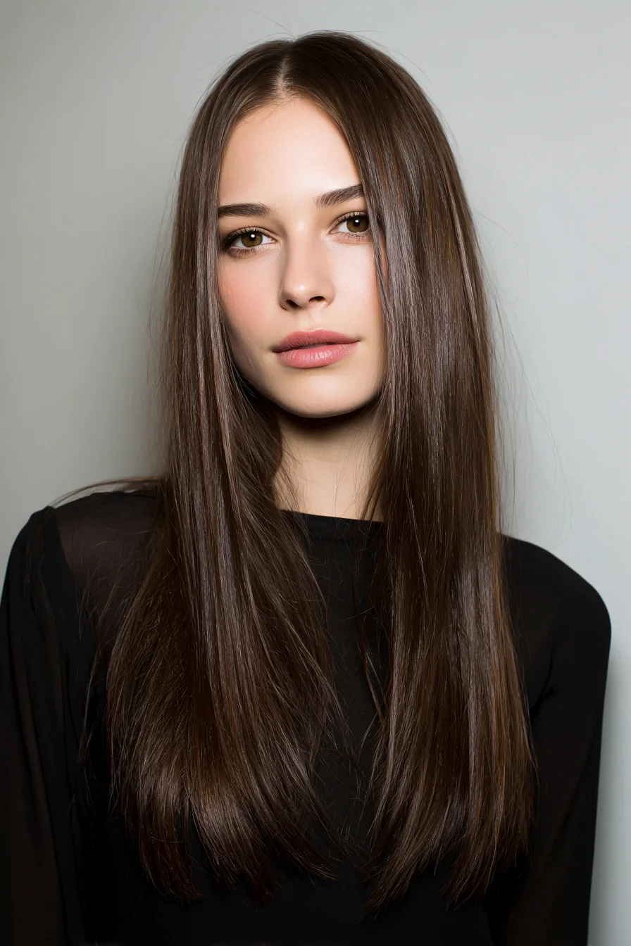 Sleek Middle-Parted Long Hair with Face-Framing Ends