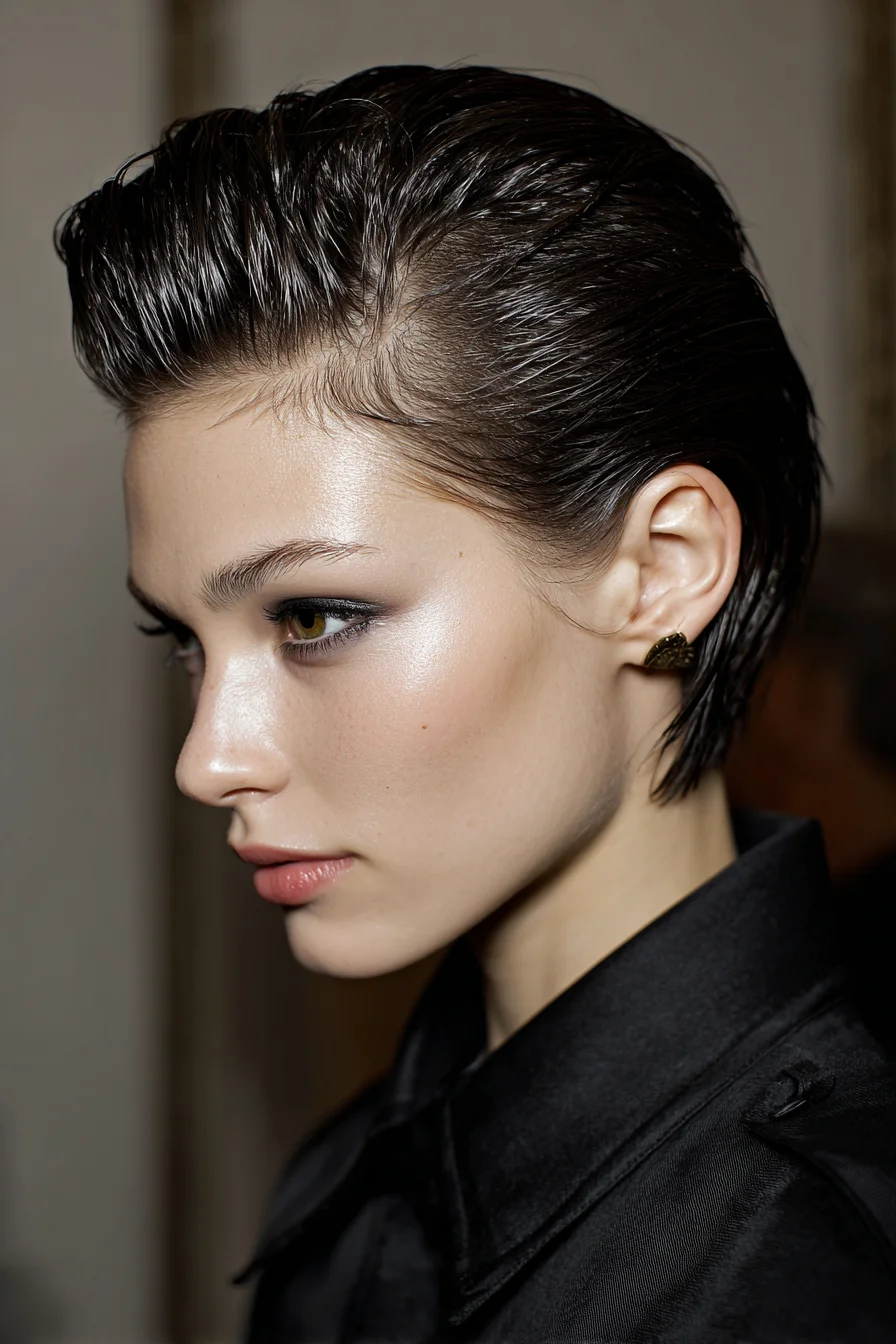 Sleek Wet-Look Slicked Back for Short Hair & Chic Evenings