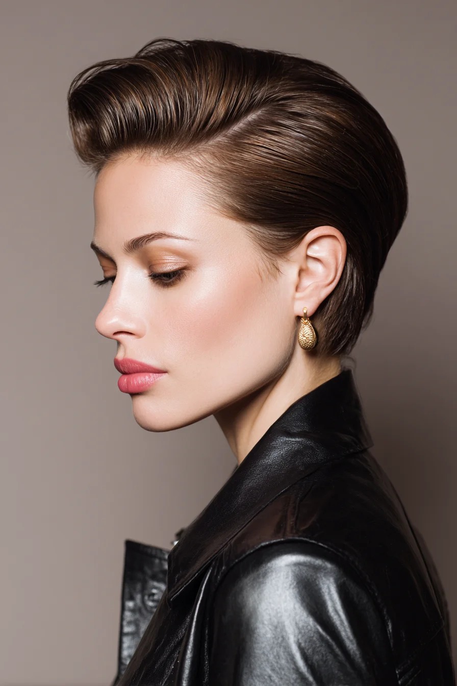 Slicked-Back Short Pixie with Voluminous Pompadour Lift