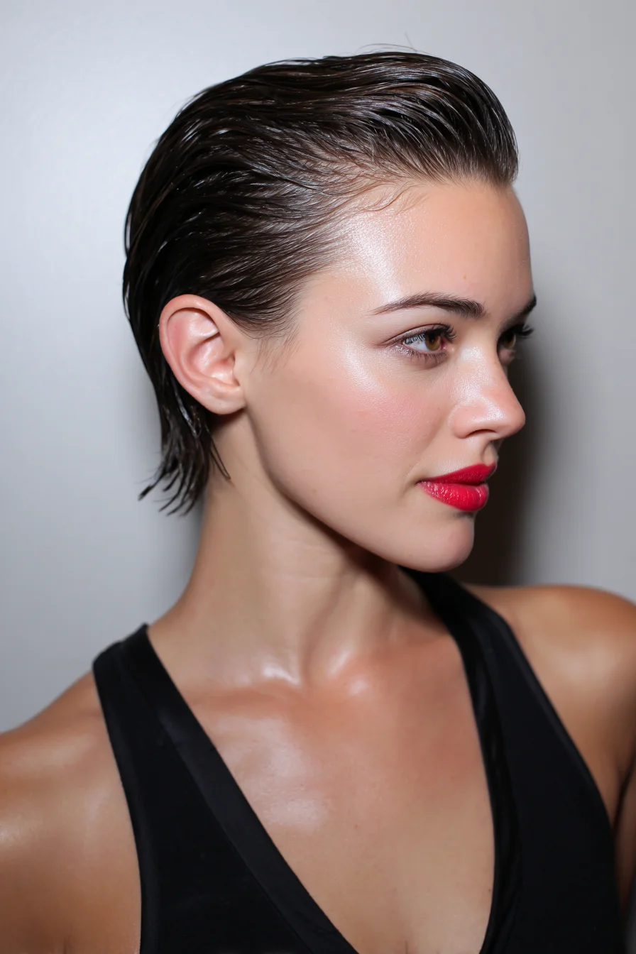 Slicked-Back Wet Look for Short Hair, Easy & Chic