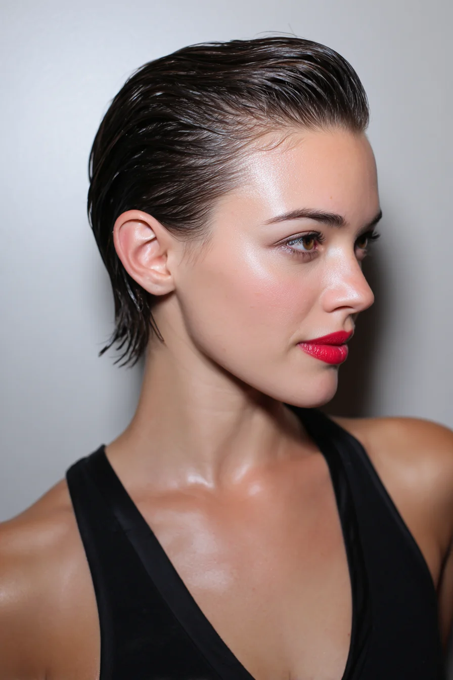 Slicked-Back Wet Look for Short Hair Modern & Polished