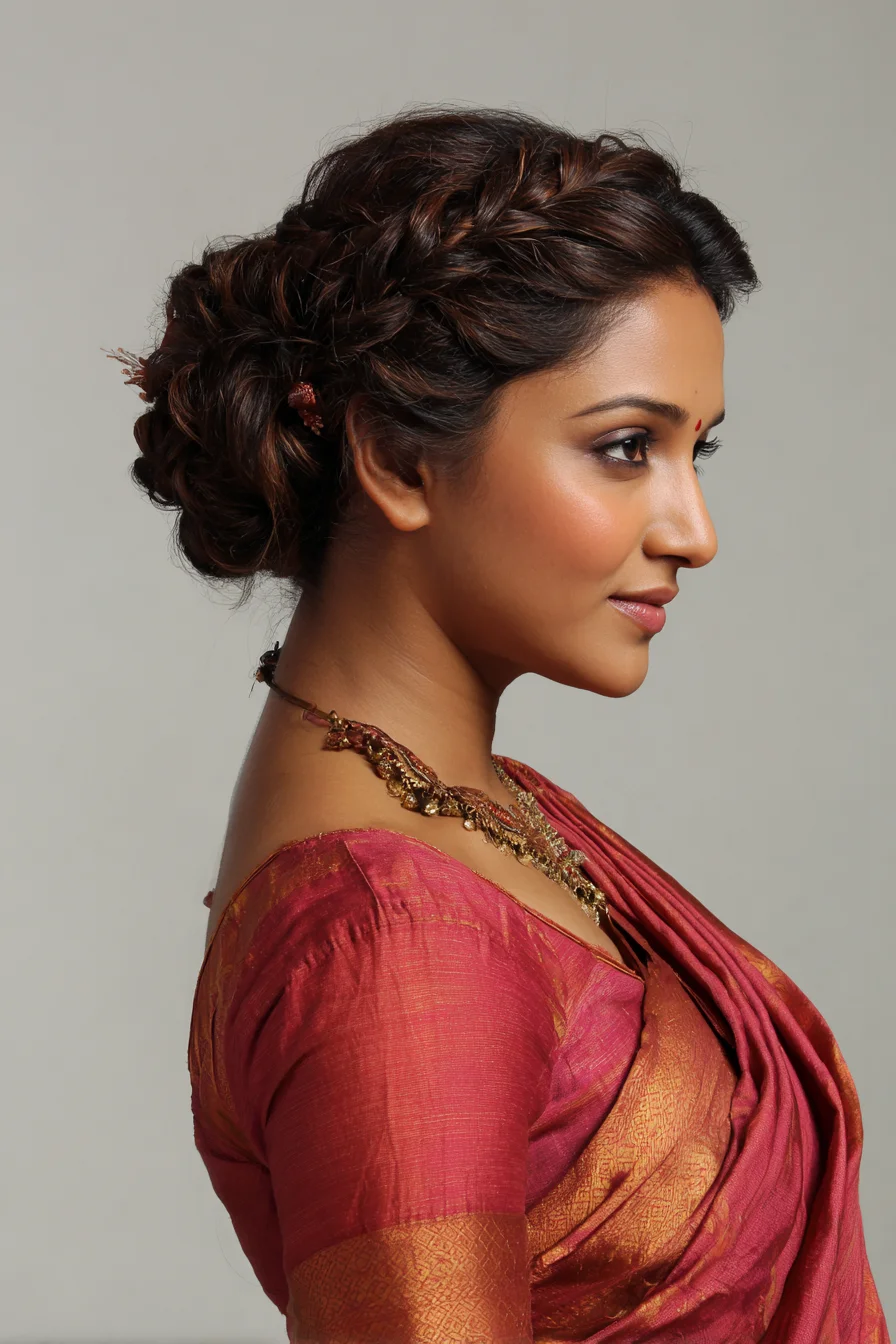 Soft Braided Crown Into Low Textured Bun Elegant Updo