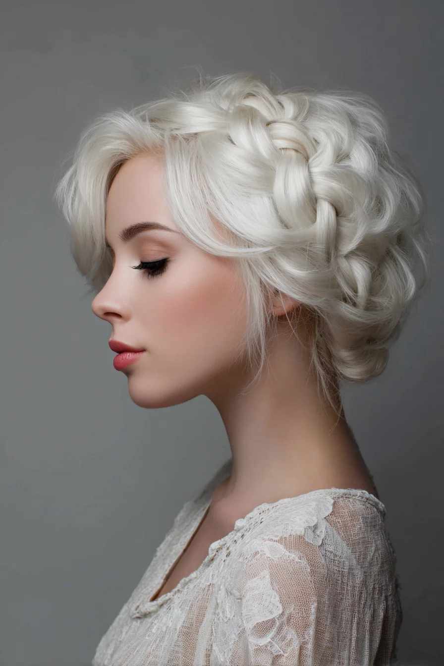 Soft Braided Crown Updo for Vintage Romantic Vibes