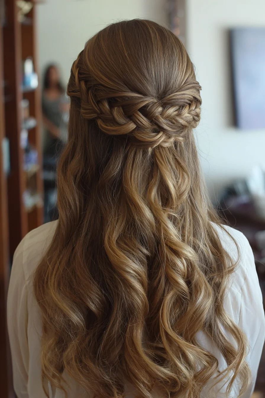 Soft Braided Half-Up Crown for Romantic Wavy Hair
