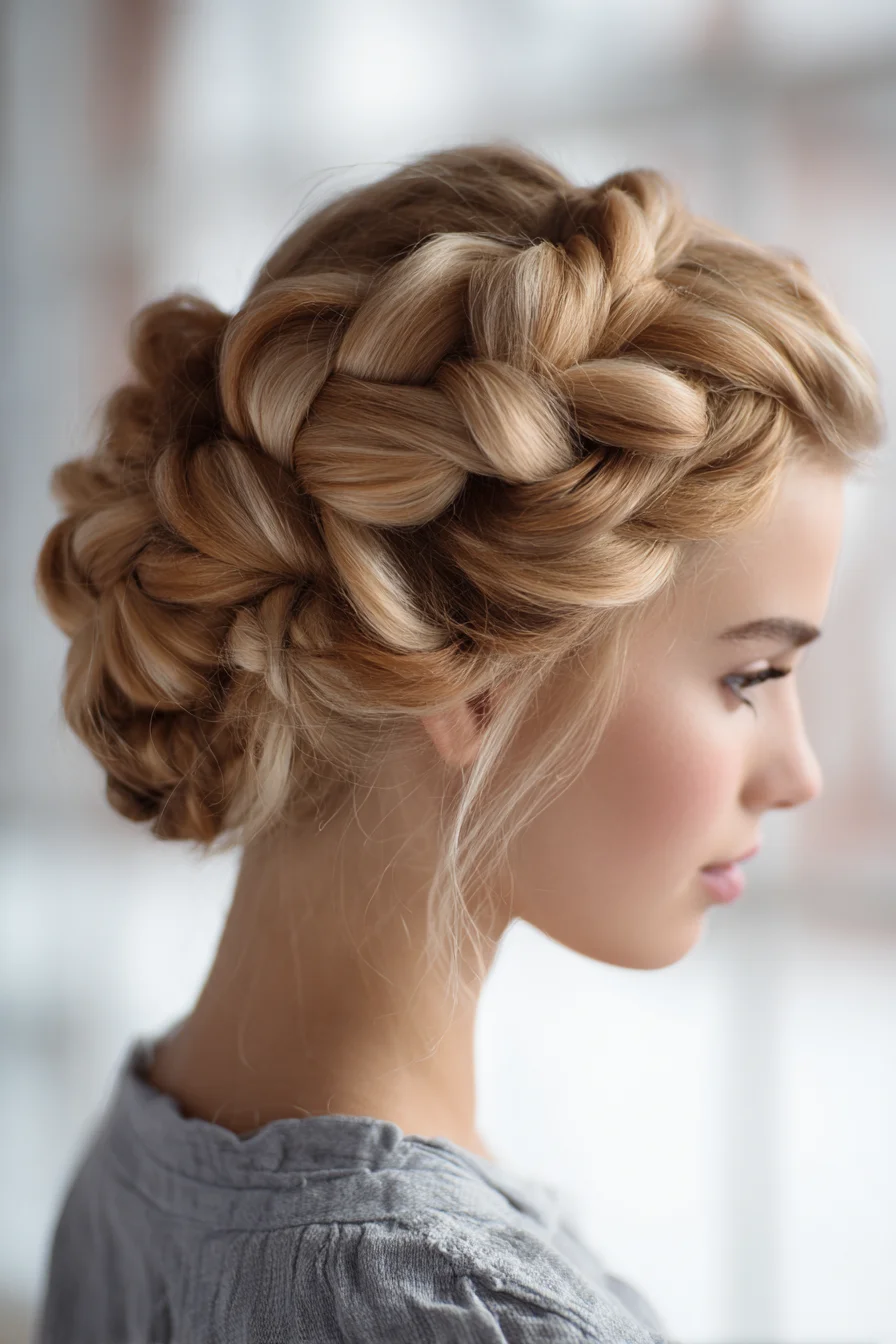 Soft Crown Braid Updo for Romantic or Formal Days