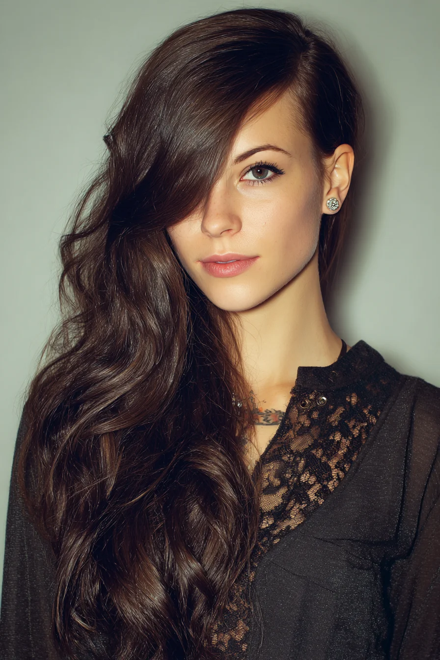Soft Deep Side-Swept Waves for Long Thick Hair