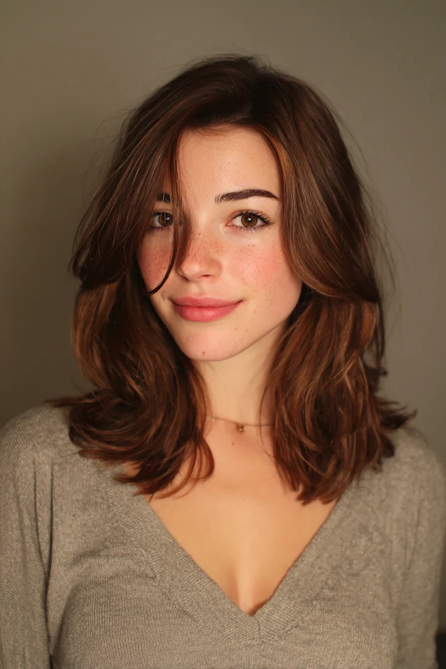 Soft Face-Framing Lob with Curtain Bangs for Volume