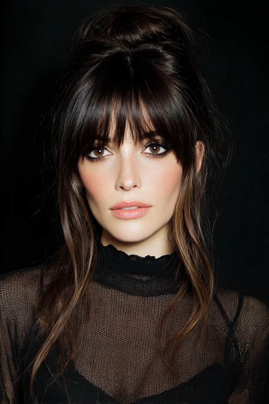 Soft Half-Up Messy Bun with Curtain Bangs for Everyday