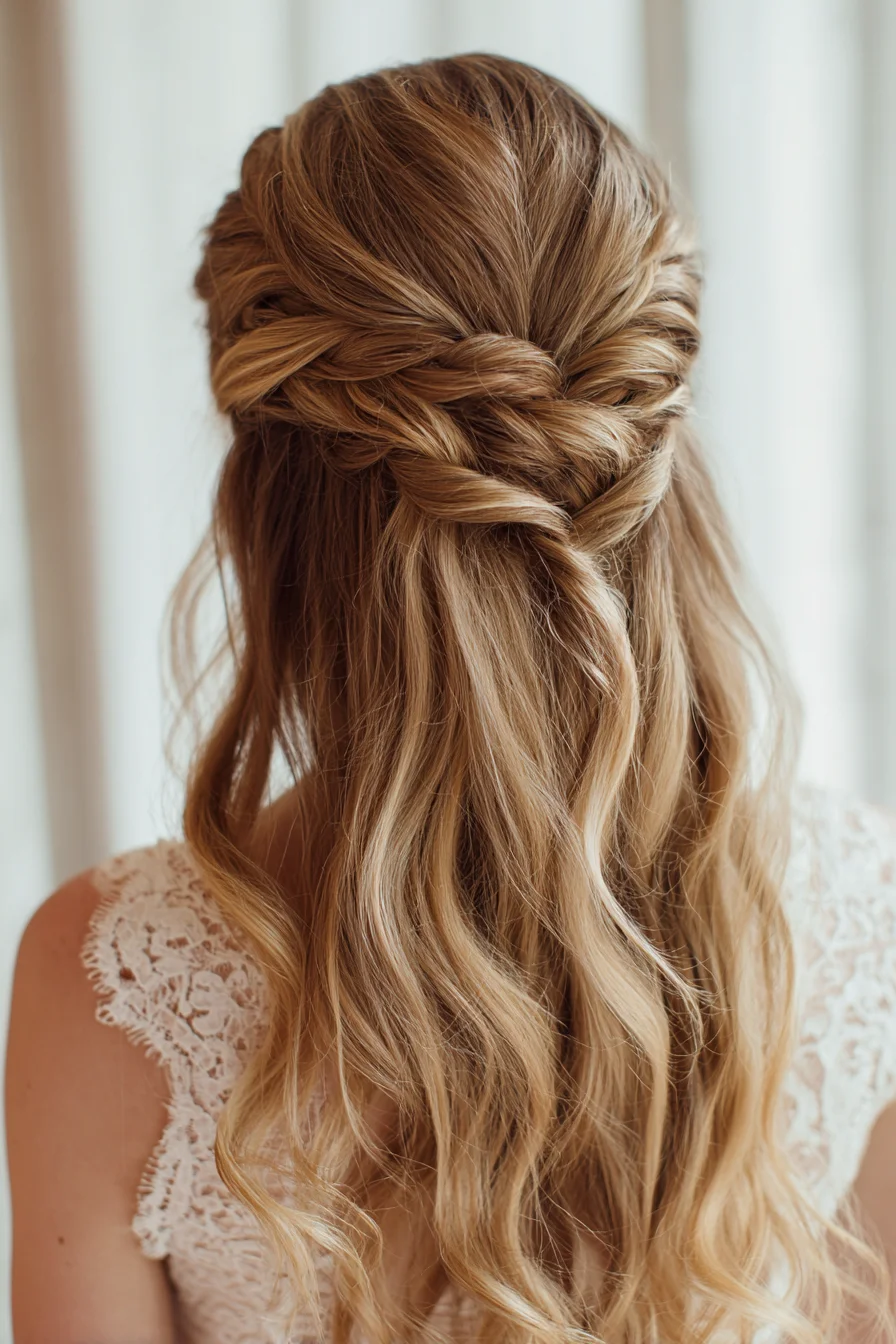 Soft Half-Up Twist with Beachy Waves for Weddings