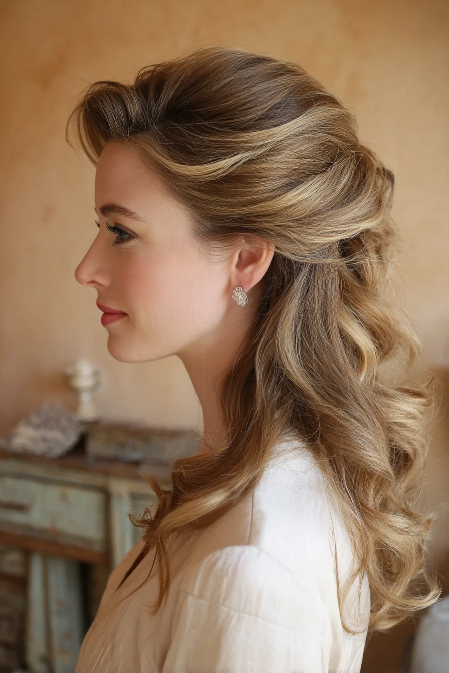 Soft Half-Up with Voluminous Waves for Everyday Events