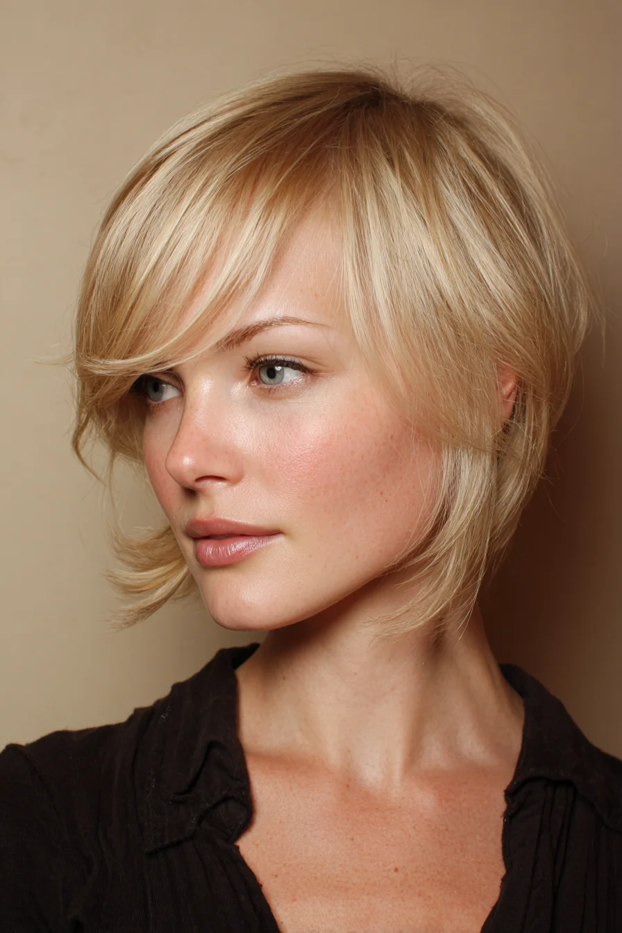 Soft Layered Bob with Side-Swept Bangs and Texture