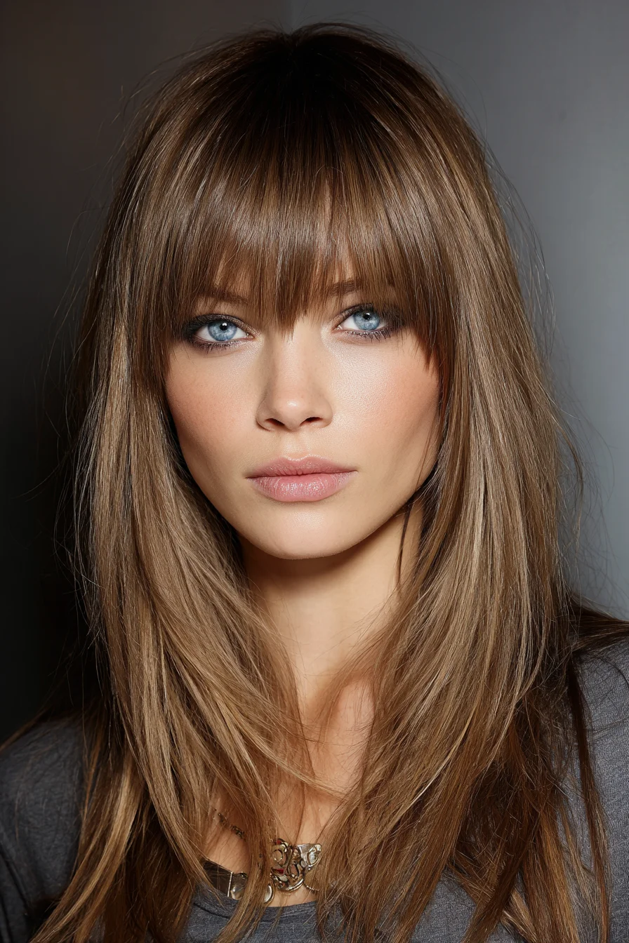 Soft Layered Cut with Full Blunt Bangs for Everyday