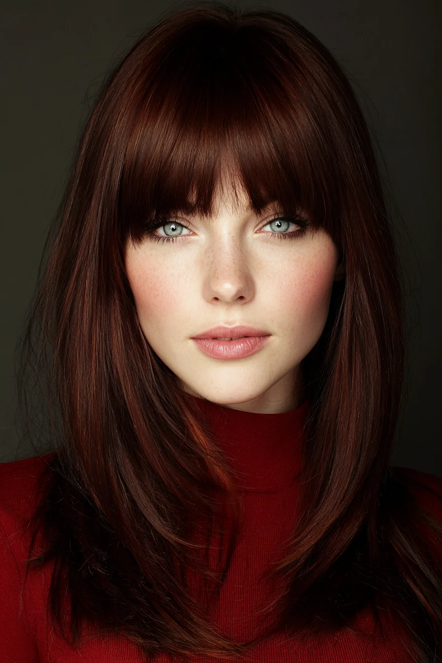 Soft Layered Cut with Full Blunt Fringe for Effortless Chic