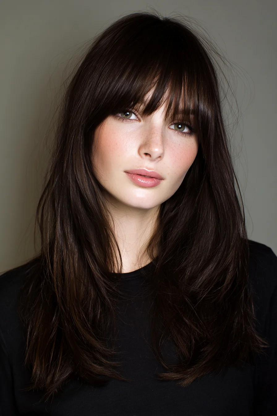 Soft Layered Long Cut with Wispy Blunt Fringe