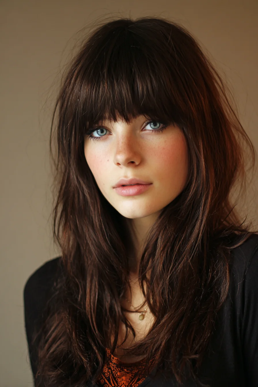 Soft Layered Shags with Wispy Blunt Bangs for Medium to Thick Hair