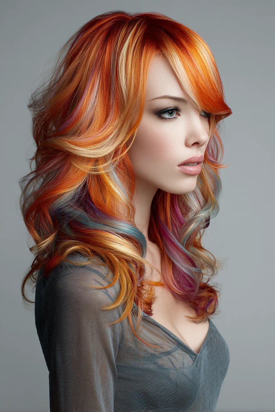 Soft Layered Waves with Bold Copper and Pastel Streaks