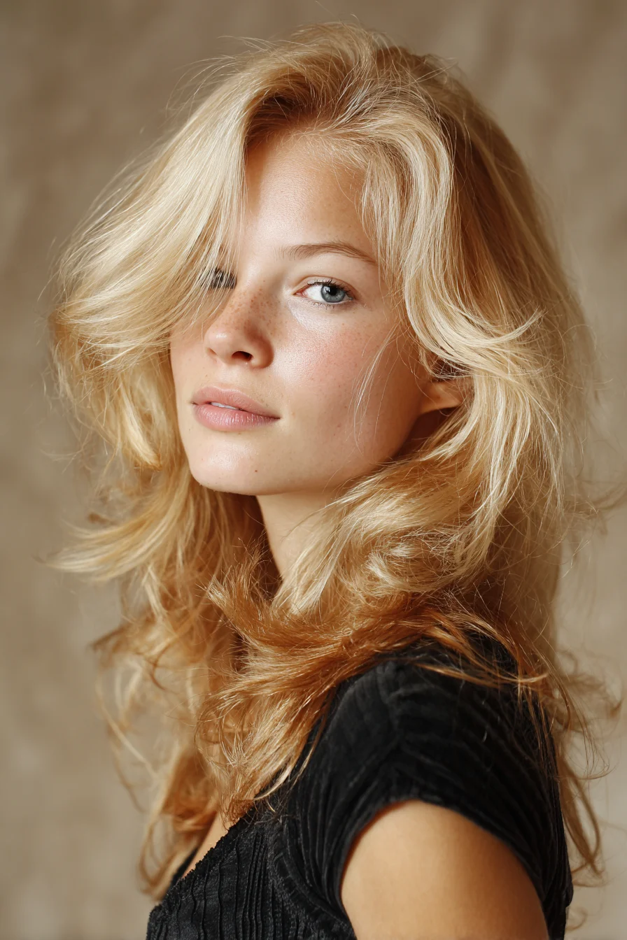 Soft Layered Waves with Face-Framing Curtain Bangs
