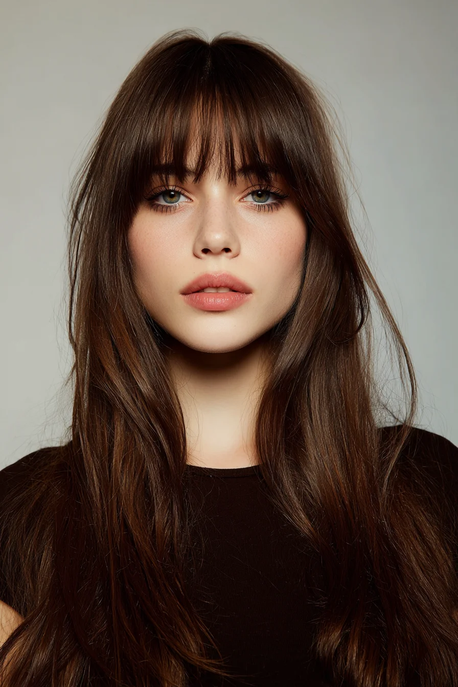 Soft Long Layers with Wispy Curtain Bangs for Everyday