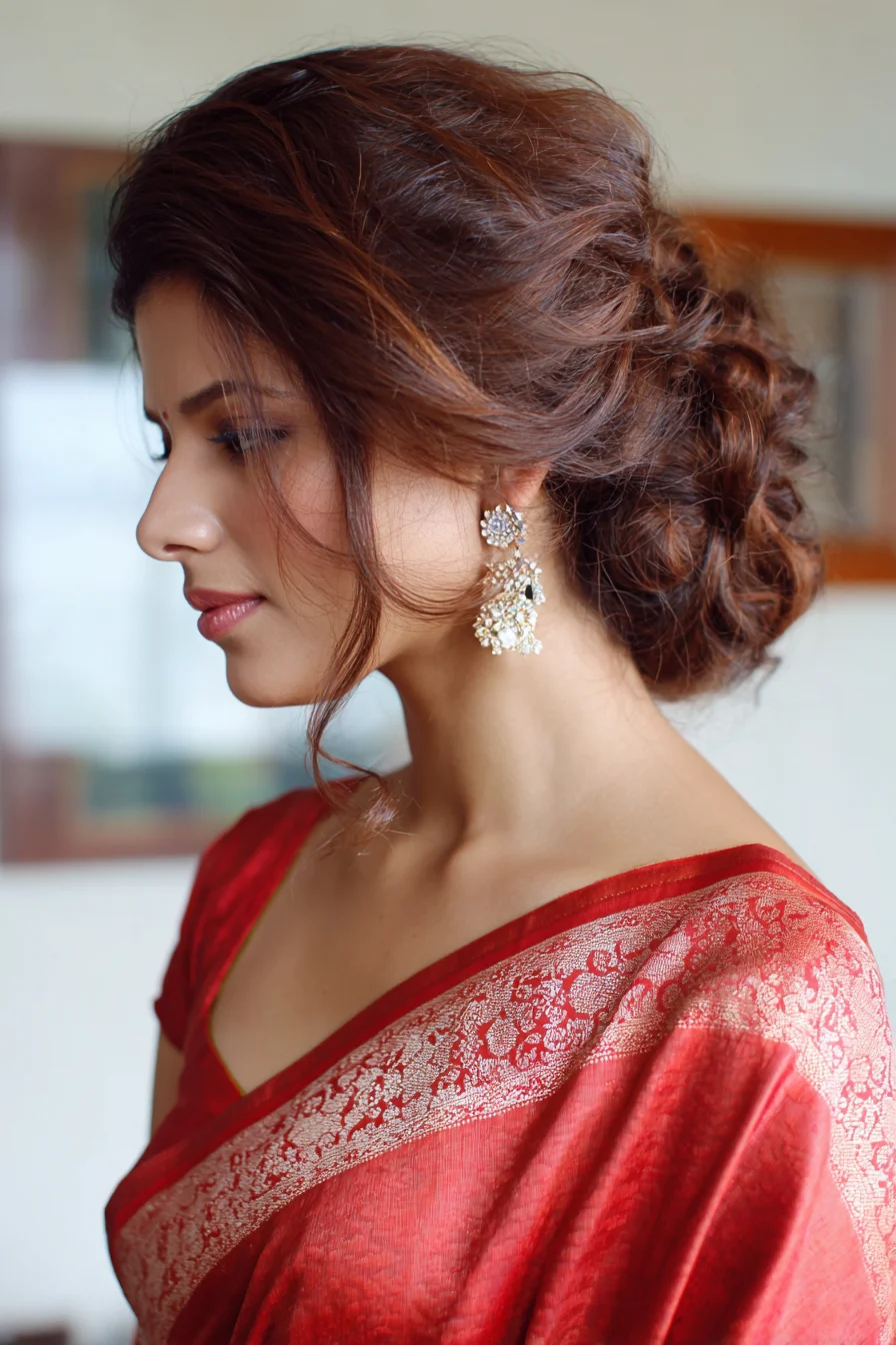 Soft low messy bun with face-framing tendrils and texture