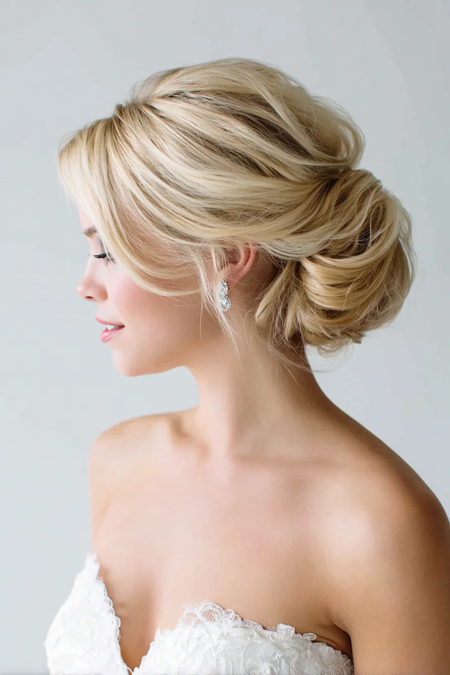 Soft, Low Twisted Bun Romantic and Effortless Bridal Look
