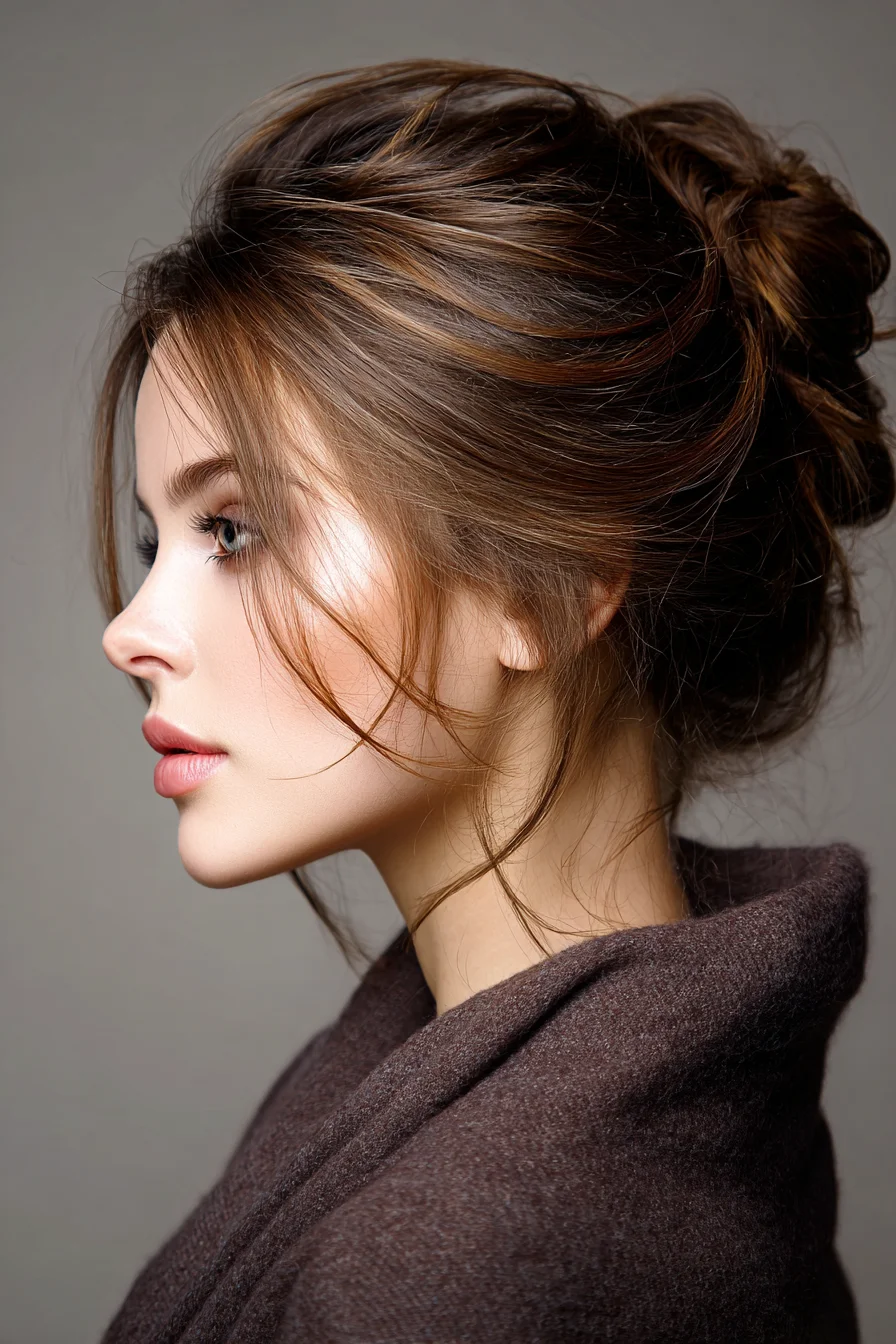 Soft Messy Bun with Face-Framing Pieces for Everyday