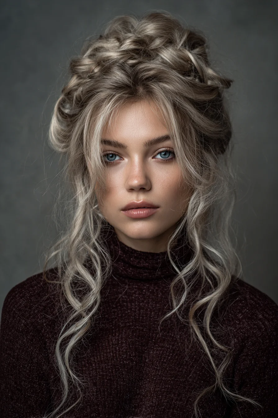 Soft Messy Crown Braid with Face-Framing Tendrils