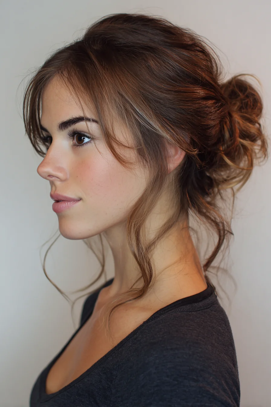 Soft Messy Low Bun with Face-Framing Tendrils