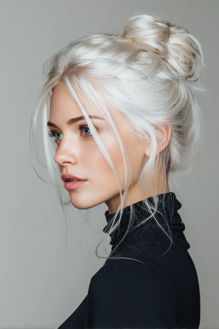 Soft Messy Topknot with Face-Framing Pieces for Platinum