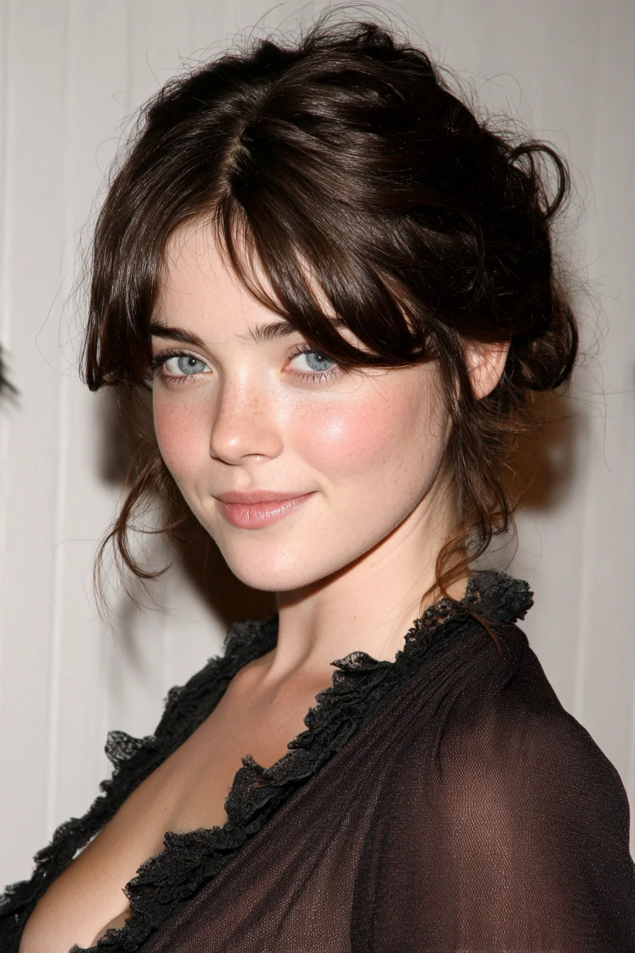 Soft Messy Updo with Curtain Bangs for Everyday