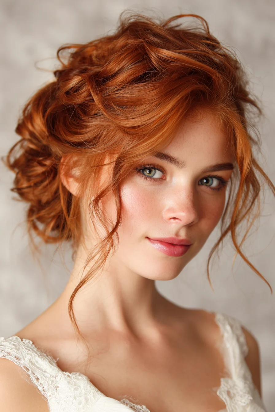Soft Messy Updo with Face-Framing Tendrils for Weddings