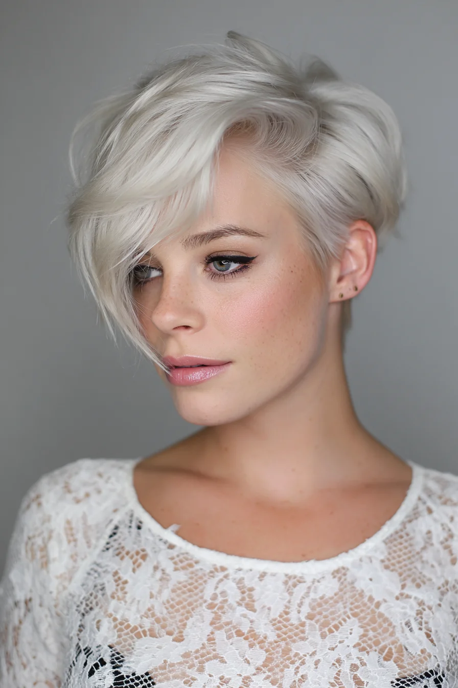 Soft Platinum Pixie with Long Side-Swept Fringe