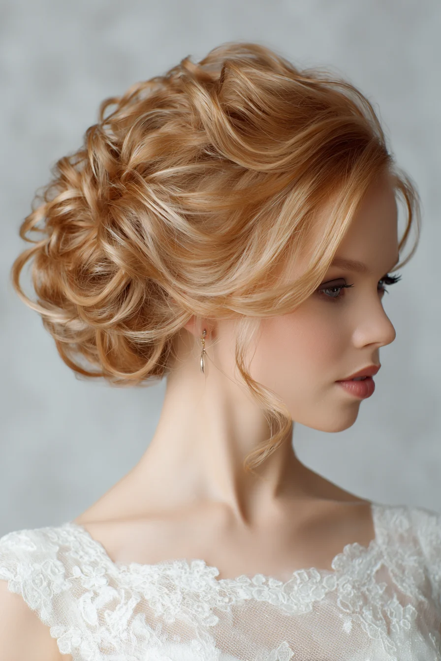Soft Romantic Low Updo with Tousled Face-Framing Pieces