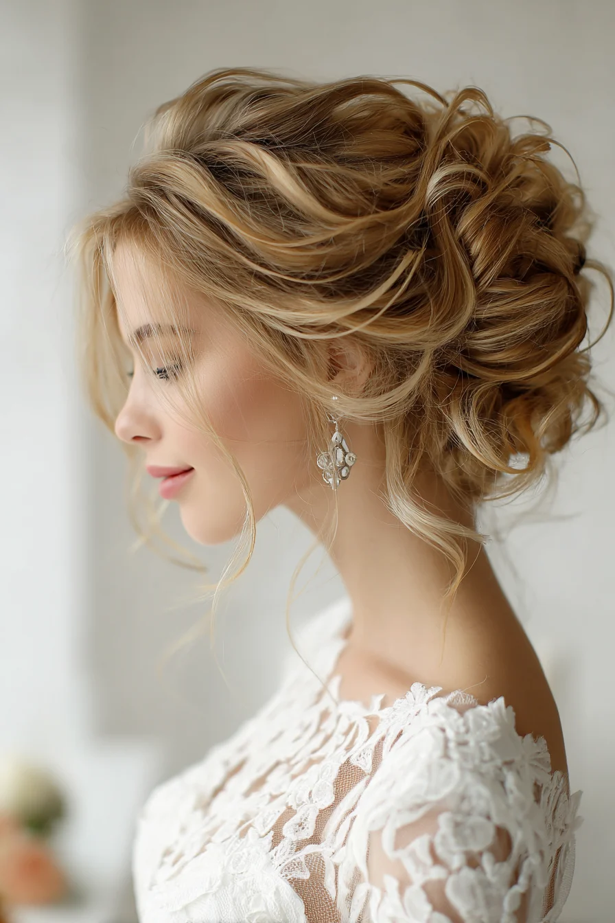 Soft Romantic Textured Updo with Face-Framing Tendrils