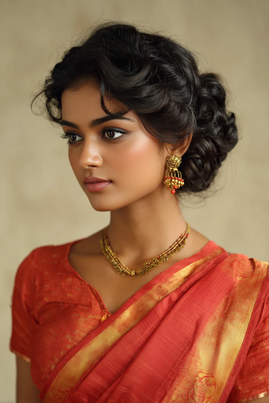 Soft Romantic Twisted Low Bun with Face-Framing Waves