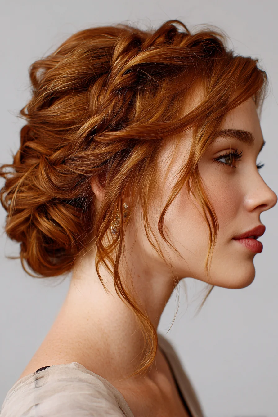 Soft Romantic Updo with Loose Braided Crown for Events