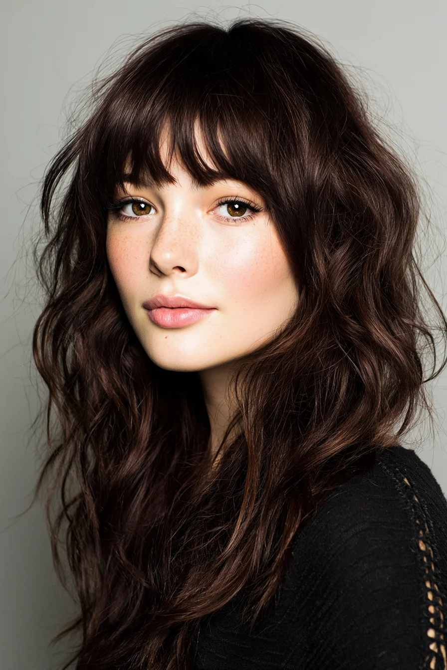 Soft Shag with Face-Framing Bangs and Natural Beachy Waves